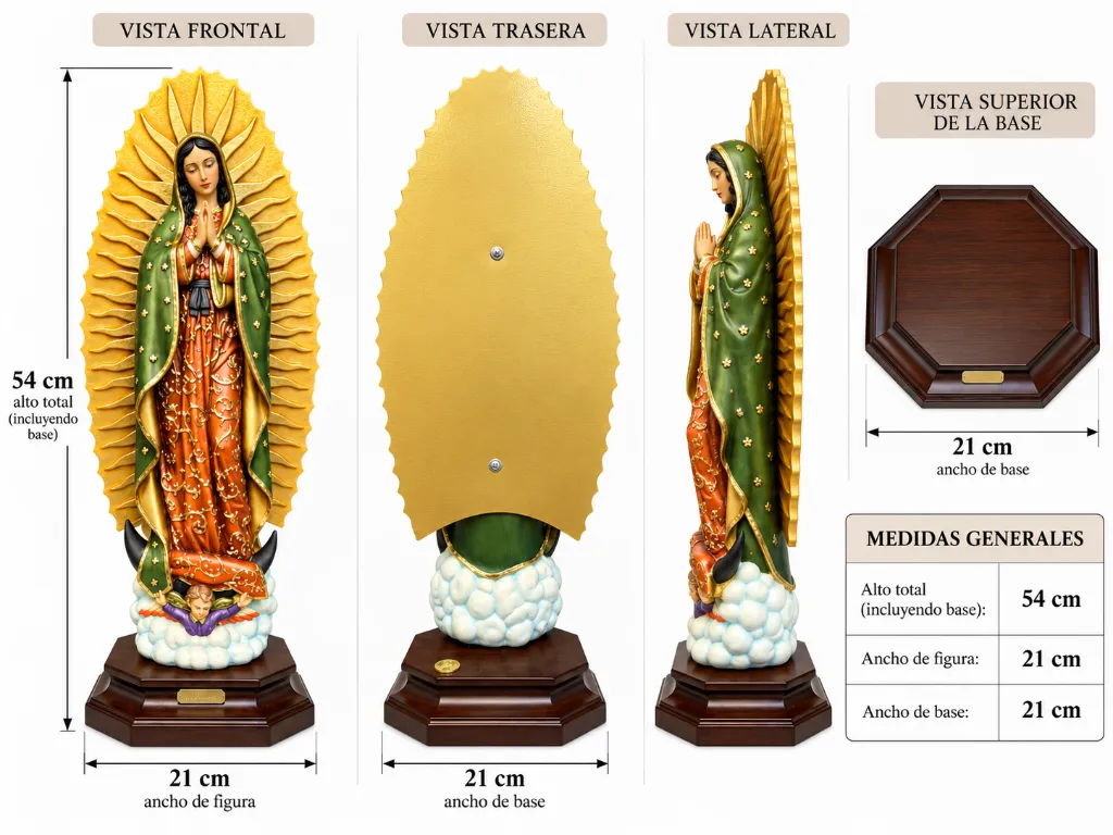 Infografía de medidas de la Virgen de Guadalupe.webp