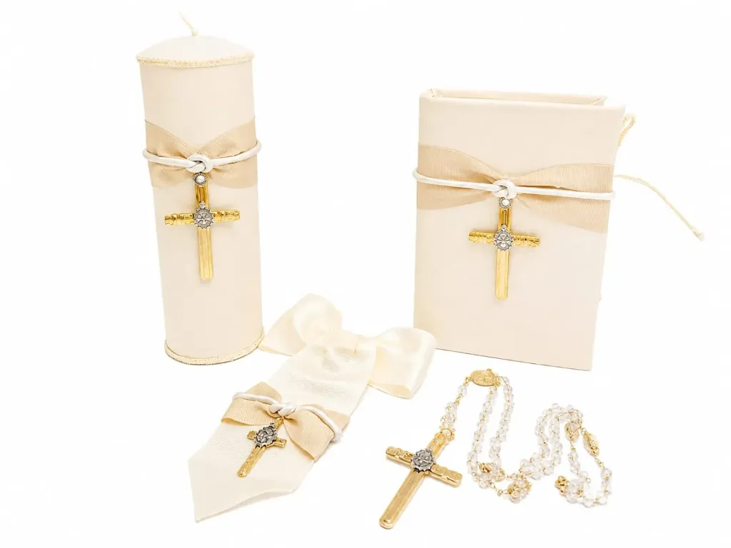 [3B4A11233] Set Clásico de Primera Comunión Beige con Rosario 3B4A11233
