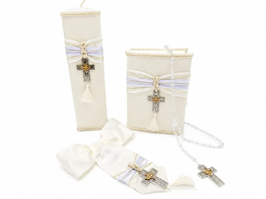 [3B4A11238] Set Premium de Primera Comunión Marfil con Rosario de Cristal y Cruz del Espíritu Santo 3B4A11238