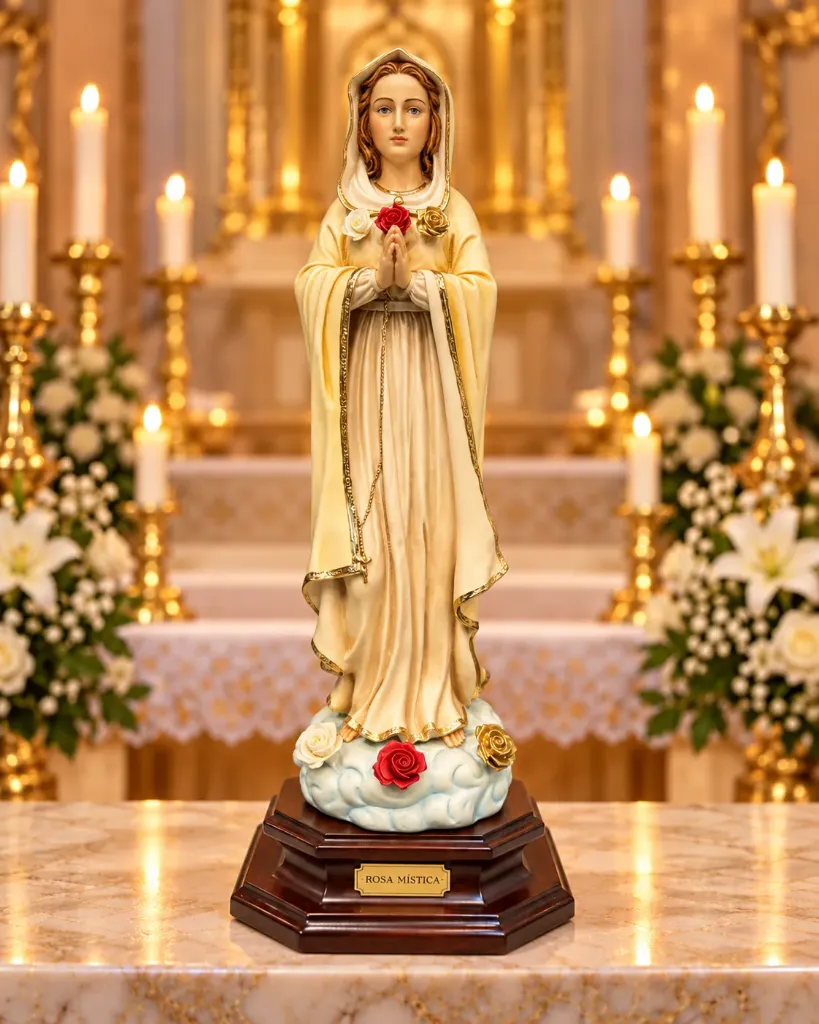 FIGURA DE RESINA VIRGEN ROSA MÍSTICA